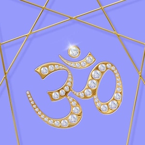 Heilige Geometrie Enneagramm mit Diamant verkrustet Gold Om. Professioneller foto-print
