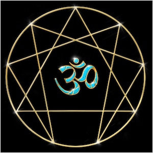Heilige Geometrie Enneagramm mit Gold OM eingelegt mit Türkis. Professioneller foto-print