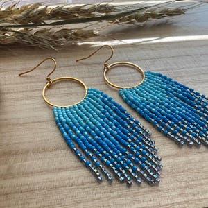 Blue Ombre Beaded Fringe Earrings | Handmade Beaded Earrings | Hand Crafted Boho Earrings | Statement Jewelry | Unique Gift for Her