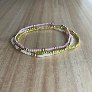 Stackable Beaded Bracelet | 14k Gold Plated Hematite Beads | Tiny Beaded Stretch Bracelet | Dainty Beaded Bracelet | Gift For Girls | Beaded