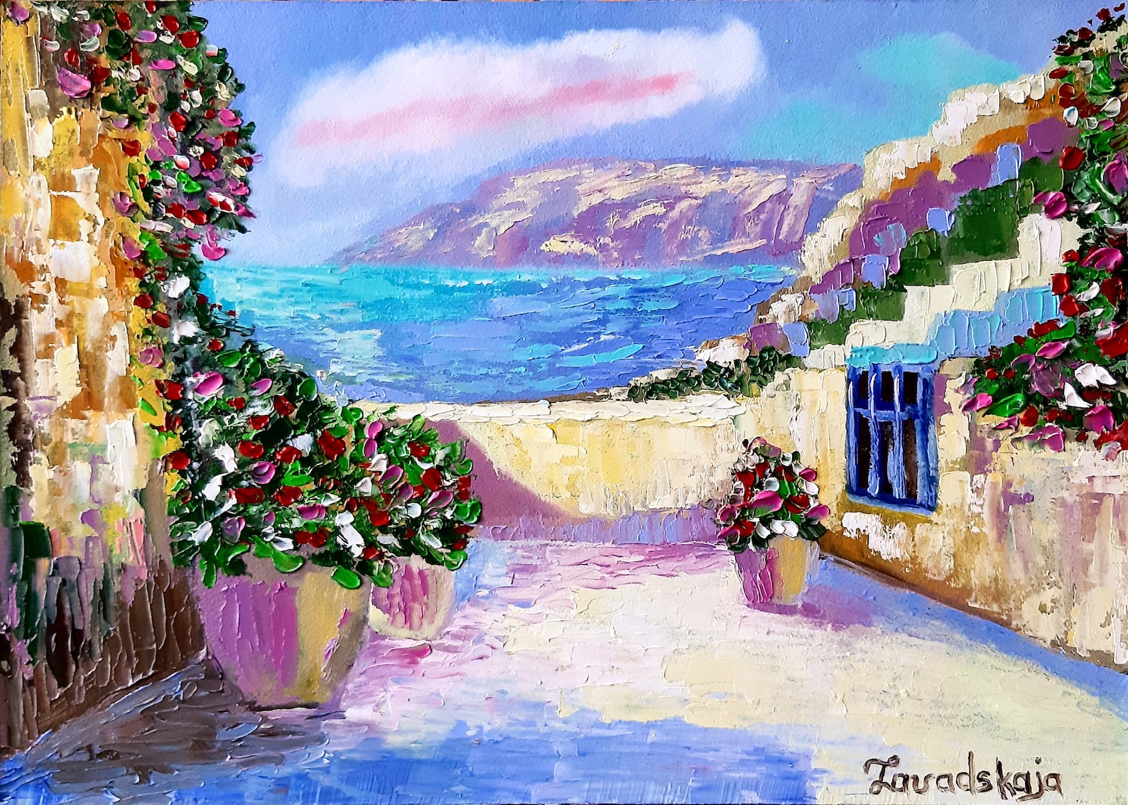 Greece Oil Painting Santorini Original Art Cityscape Santorini Etsy