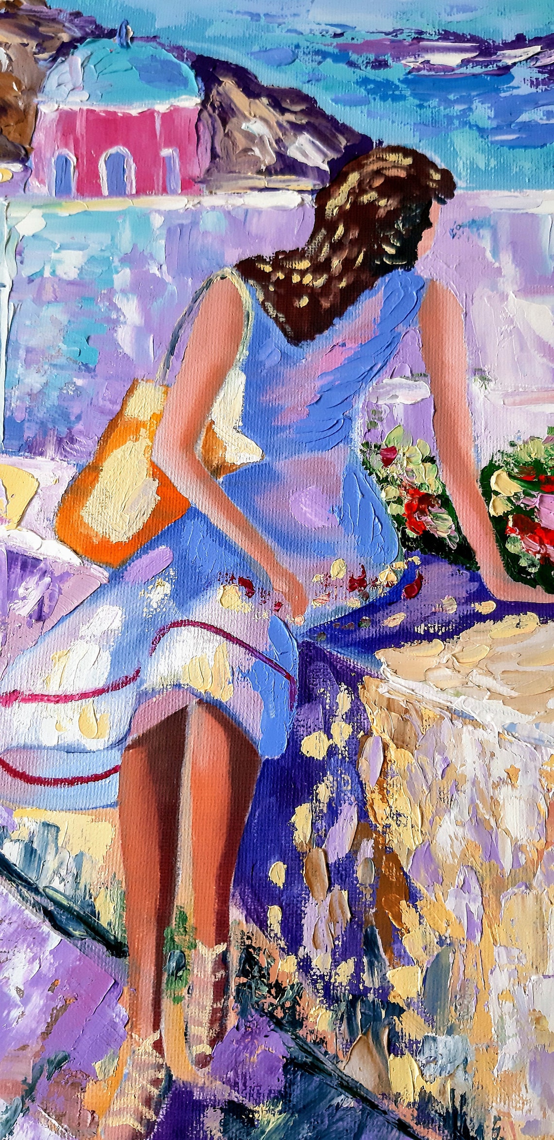 Greece Oil Painting Santorini Original Art Cityscape Santorini Etsy