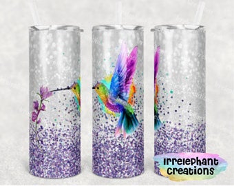 Colorful Glitter Colorful Purple Tumbler Cup White Tumbler w Straw Sublimation Tumbler Wine Tumbler Humming Bird Stainless Steel