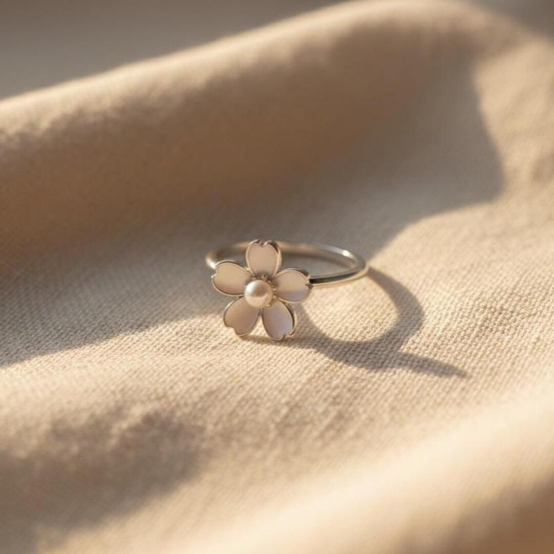 Mother of Pearl Flower Ring | Adjustable Sterling Silver Floral