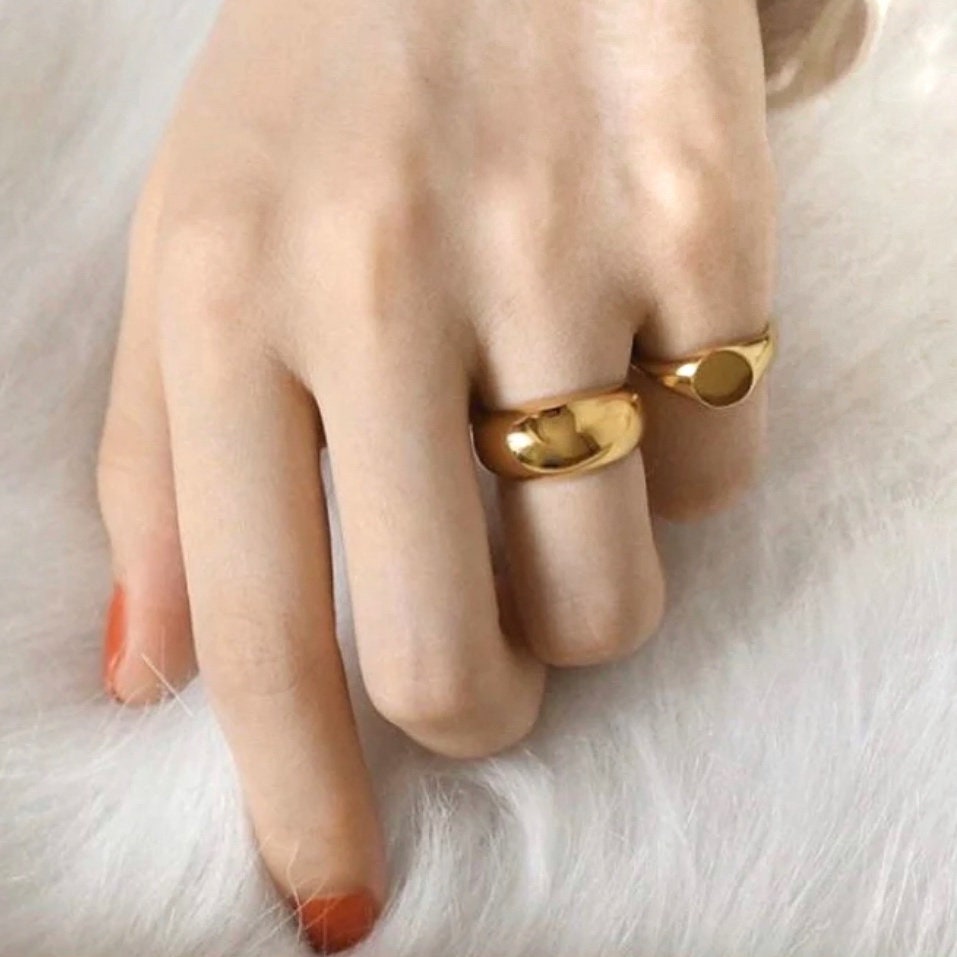 14K Solid Gold Dome Ring | Bold Chunky Band | Sterling Silver | 18K ...