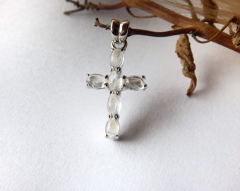 Natural Moonstone Pendant, Engagement Pendent, Moonstone Silver Pendent, Woman Pendant, Pendant Necklace, Luxury Pendent, cross necklace men