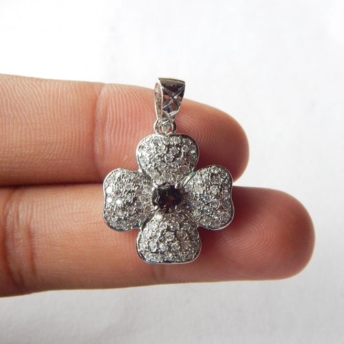 Flower Shape Pave Diamond Silver Pendant, Flower Diamond Pendant, Flower Shape Silver Pendant Necklace, Christmas Gift for Her, 925 shops Silver
