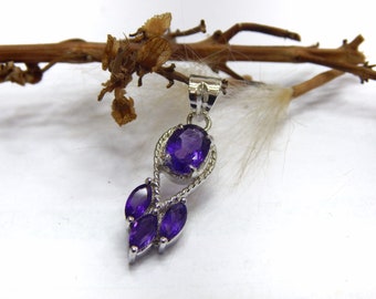 Natural Amethyst Pendant, Purple Amethyst Pendant , Amethyst Pendant , 925 Sterling silver Pendant, February Amethyst, Amethyst Pear Pendant