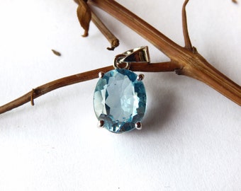 Swiss Blue Topaz Pear Pendant, 925 Sterling Silver