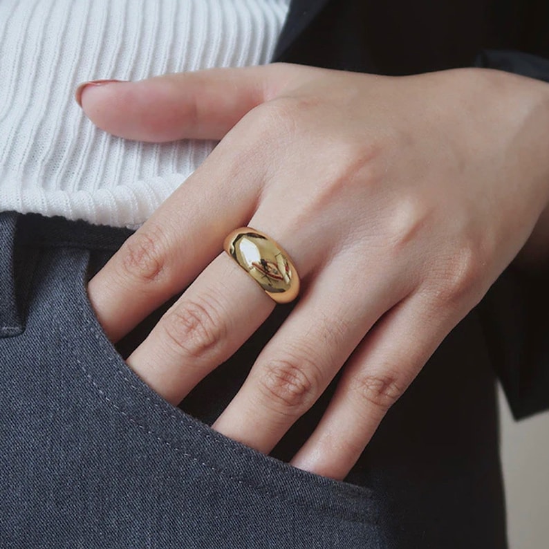 14K Solid Gold Dome Ring | Bold Chunky Band | Sterling Silver | 18K ...