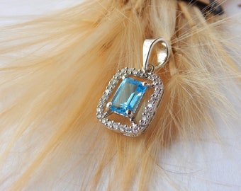 Swiss Blue Topaz Pendant, 925 Sterling Silver, November Birthstone