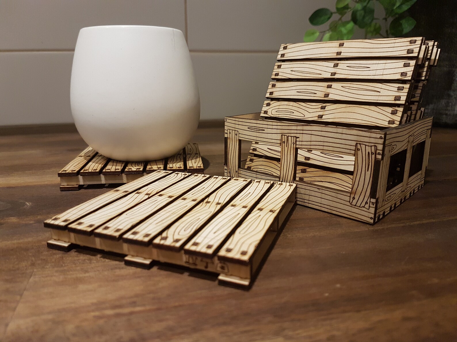 Pallet Coaster set of 6 with holder laser cut digital files Etsy