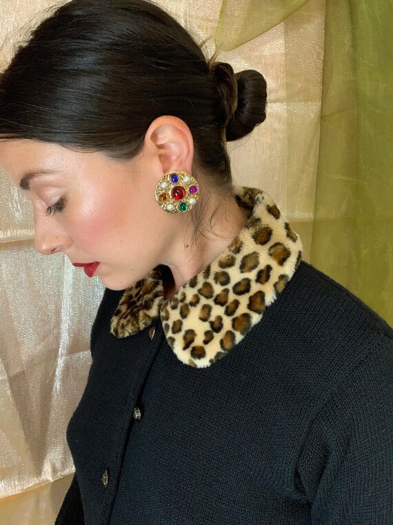 Vintage Cardigan with Leopard Fur Collar
