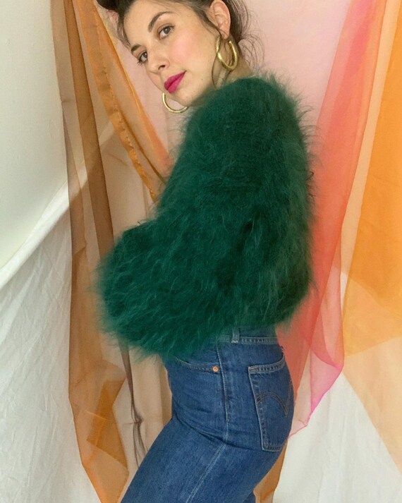Vintage Emerald Green Super Fluffy Fuzzy Mohair Ov