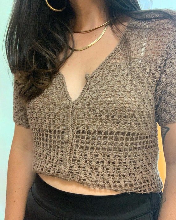 Vintage Crochet Short Sleeve Cardigan Top