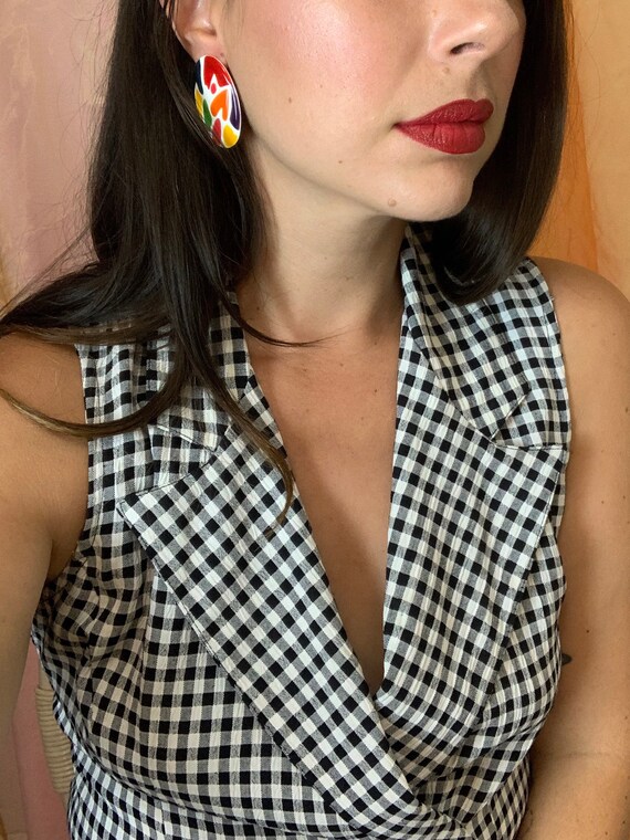 Vintage 80s 90s Gingham Top & Shorts Set