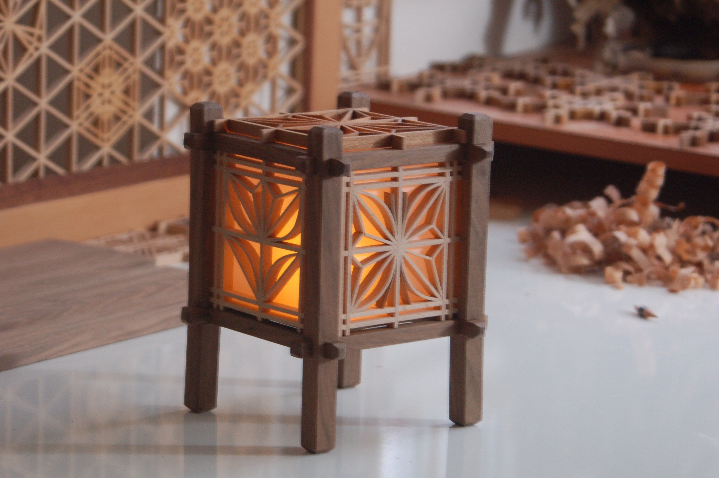 Kumiko Lamp, Japanese Andon Lamp, Decorative Table Lamp, Masa Lambası