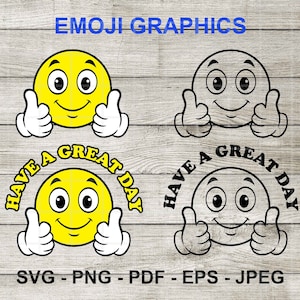 Cute, Happy, Emoji, Cartoon Face Graphics, Thumbs Up, SVG, PNG, EPS, Cricut. Plotter. Vinyl Cutter Graphic.