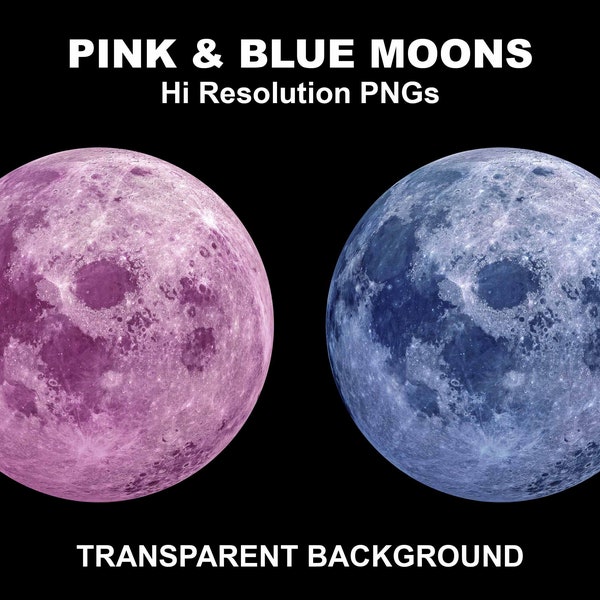 Pink Moon, Blue Moon, Hi Resolution PNGs. Commercial Use Permitted.