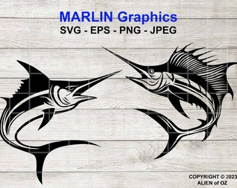 Marlin, Sailfish Logos, SVG, Fishing, Sports Fishing, Boat Graphic PNG,