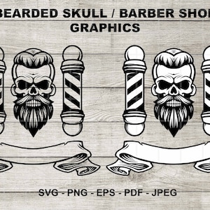 Bearded Skull SVG, Hairdresser, Barber, Barber Shop, Hair Cut, SVG, PNG