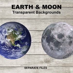 Earth and Moon, Hi Resolution PNGs. Commercial Use Permitted.