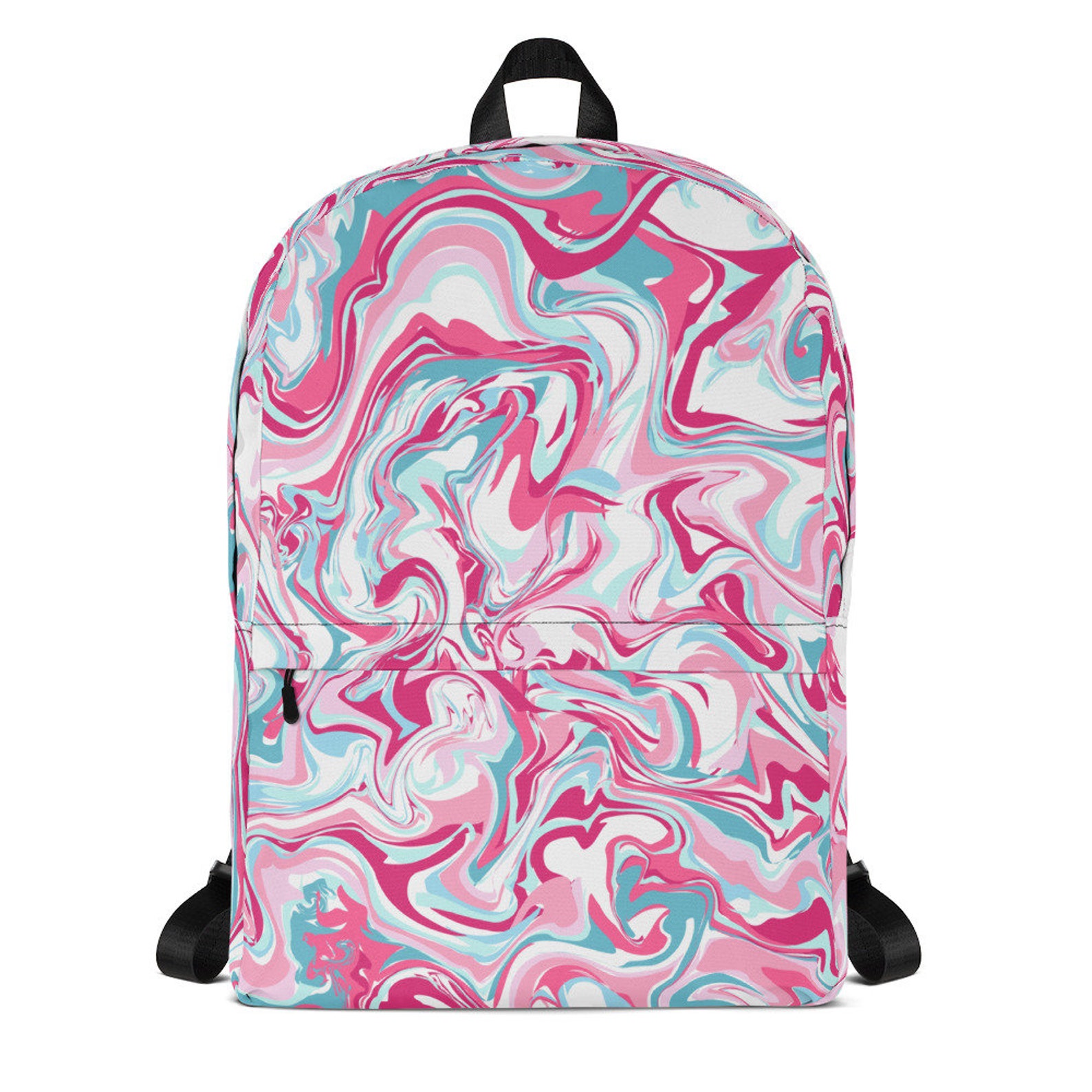 Pink Marble Backpack Cute Artsy Design Bright Colorful Art Etsy