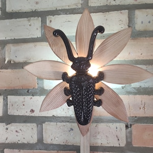 Wall lamp for entry hallways or nurseries made from cast iron scarab boot jack, French vintage style home decor item