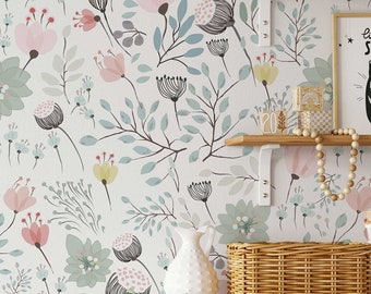 Pastel Floral Wallpaper: Removable Peel and Stick Botanical Wall Decor