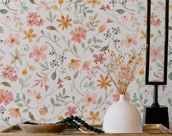 Spring Wildflowers Floral Wallpaper | Cute Little Flowers Peel and Stick Removable or Traditional Prepasted | Repositionable for Home Decor