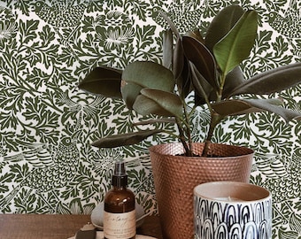 Bird Song Green William Morris Removable Wallpaper | Self-Adhesive | Pasted | Mural | Temporary | Feature Wall Decoration