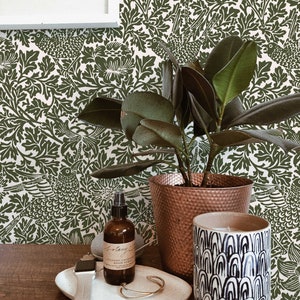 Vogel Lied Grün William Morris Abnehmbare Tapete | Selbstklebend | geklebt | Wandbild | Temporär | Feature Wanddekoration