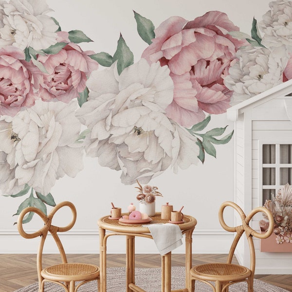 Peony Floral Decals | Self-Adhesive Wall Stickers for Nursery or Home Decor