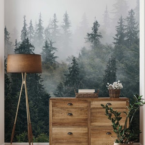 Forest in the Mist Mural | Removable Self-Adhesive Wallpaper | Temporary Feature Wall