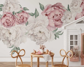 Peony Floral Decals | Self-Adhesive Wall Stickers for Nursery or Home Decor