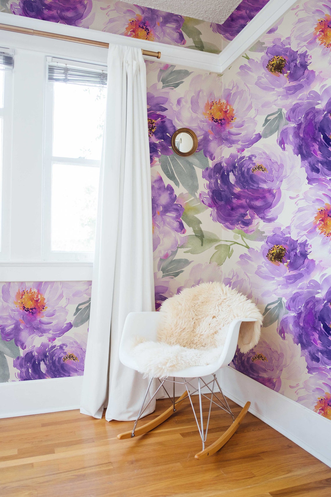 Boho Flowers Purple Removable Wallpaper Self-adhesive | Etsy