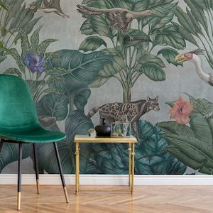 Tropical Animals Wallpaper Mural: Peel and Stick Wall Covering