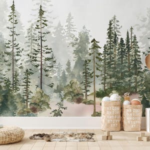 Watercolor Pine Tree Forest Wallpaper: Peel and Stick Nursery Decor - Etsy