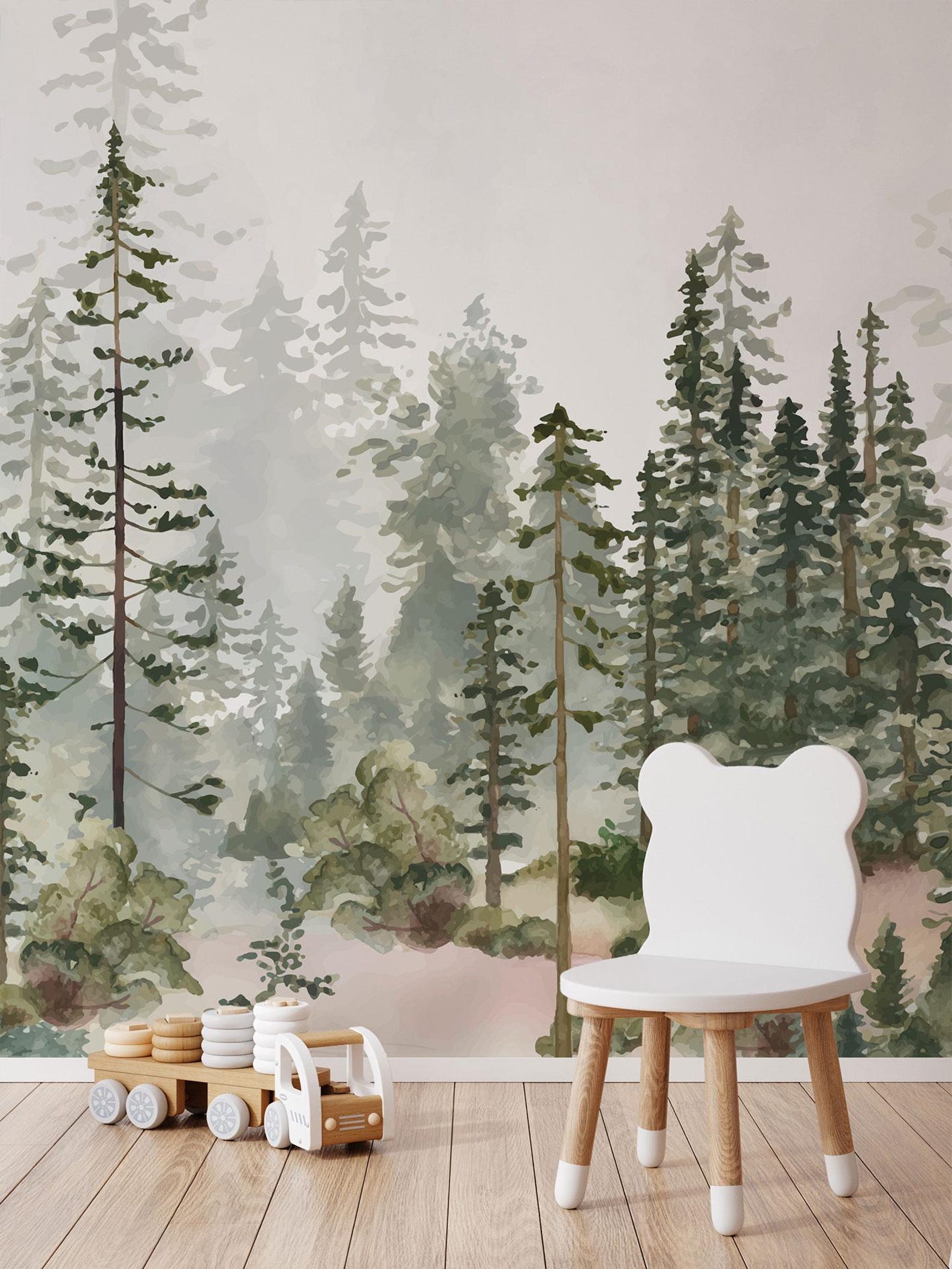 Watercolor Pine Tree Forest Wallpaper: Peel and Stick Nursery Decor - Etsy
