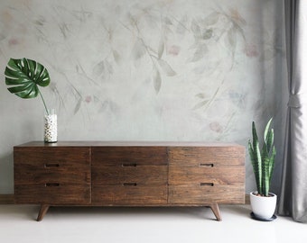 Romantic Leaves Watercolor Wallpaper, Wall Mural, Peel and Stick, Self Adhesive, Wall Covering by Bella Stampa Studio