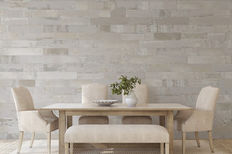 Whitewash houten plank behangmuurschildering: Peel and Stick wandbekleding afbeelding 2