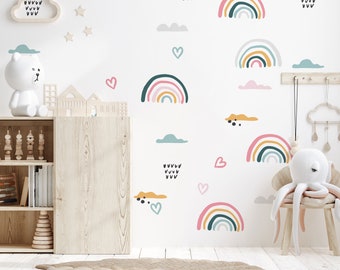 Pastel Colors Rainbow Wall Stickers Decals | Girls Bedroom Decor | Watercolor Boho | Peel and Stick