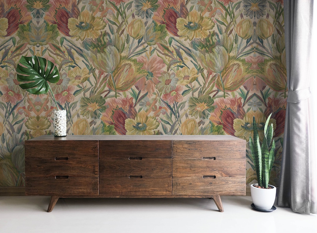 Weft Garden Red Wallpaper, Wall Mural, Peel and Stick, Self Adhesive