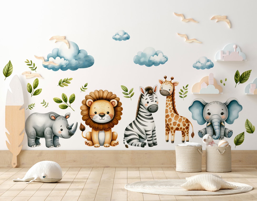 Watercolor Safari Animals Wall Decals: Peel & Stick Nursery Decor - Etsy