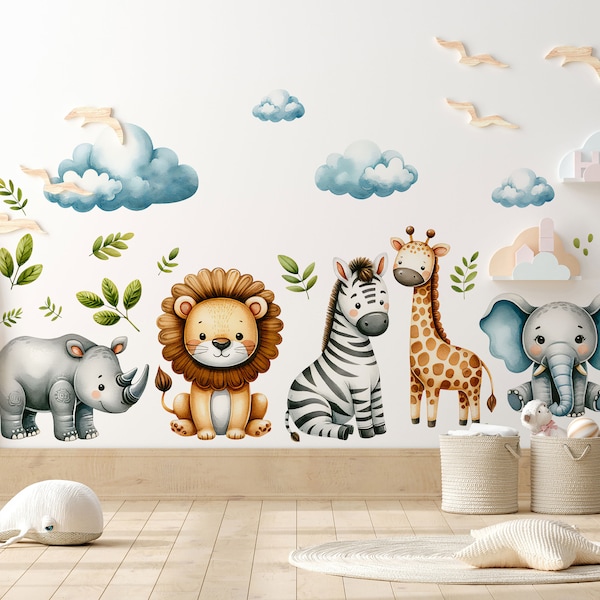 Watercolor Safari Animals Wall Decals: Peel & Stick Nursery Decor