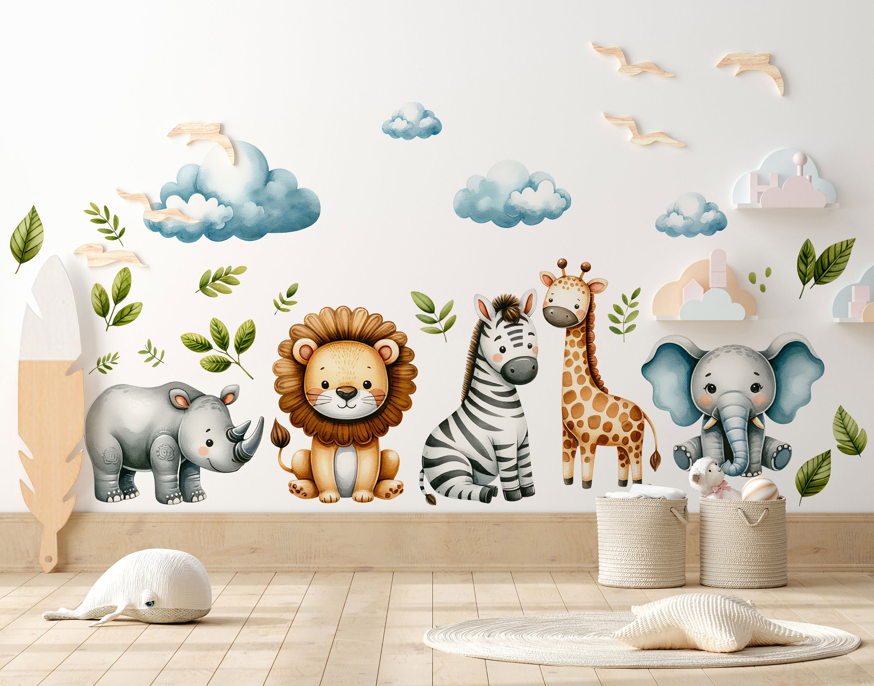 Watercolor Safari Animals Wall Decals: Peel & Stick Nursery Decor - Etsy