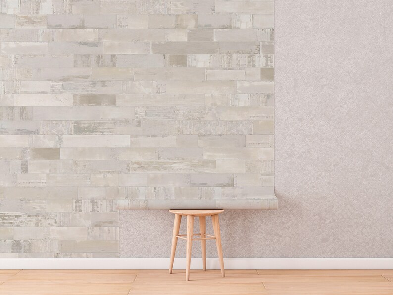 Whitewash houten plank behangmuurschildering: Peel and Stick wandbekleding afbeelding 5