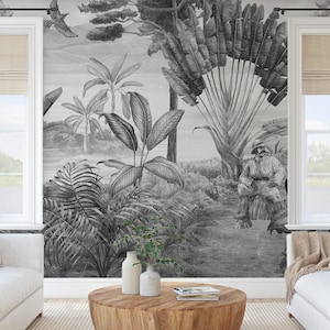 Tropical Rainforest Plants Banana Wallpaper, Wall Mural, Peel and Stick, Self Adhesive, Wall Covering by Bella Stampa Studio