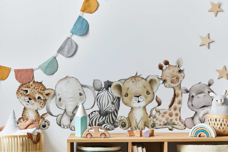 Baby Giraffe Lion Elephant Wall Sticker | Jungle Animal Nursery Decor ...