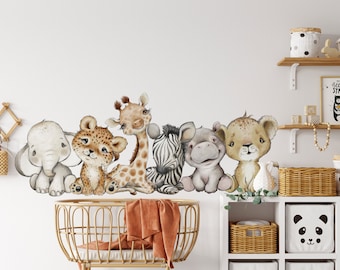 Baby Giraffe Lion Elephant Wall Sticker | Jungle Animal Nursery Decor